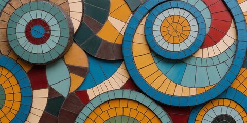 Poster - A colorful mosaic of blue, red, and yellow tiles