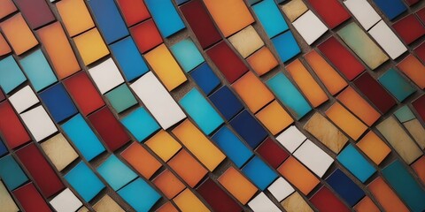 Aufkleber - A colorful mosaic tile pattern with blue, red, and yellow tiles