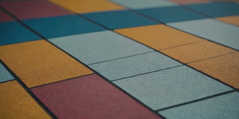 Aufkleber - A colorful mosaic tile floor with a blue square in the middle