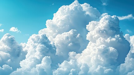 Aufkleber - Puffy clouds stretch across the sky, illuminated by sunlight on a clear day, creating a serene and tranquil atmosphere