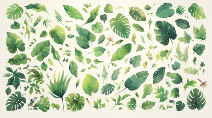 Aufkleber - An array of tropical leaves showcases different shapes and shades of green, creating a lush and inviting atmosphere