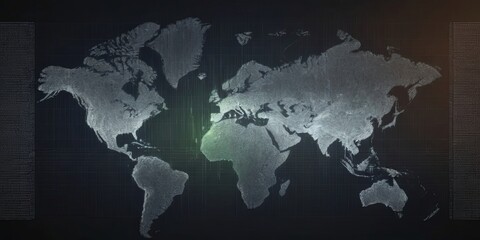 Poster - A black and white image of the world with a green dot in the middle