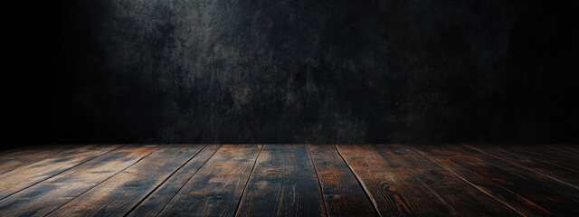 Wall Mural - A dark room with a wooden floor and a wall