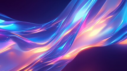 Fototapete - Colorful waves of light iridescent flow gracefully in an abstract formation, showcasing a vibrant mix of hues against a dark background