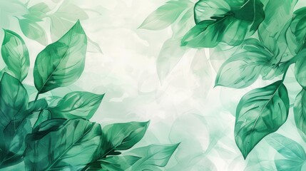 Wall Mural - A watercolor illustration of vibrant green leaves on a soft, light green background. The leaves are arranged in a beautiful, natural pattern, creating a sense of peace and tranquility.