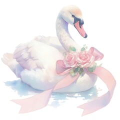 Sticker - Elegant swan with pink roses