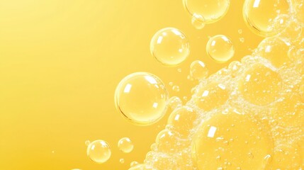 Poster - bubbles floating in a bright yellow background during a sunny afternoon