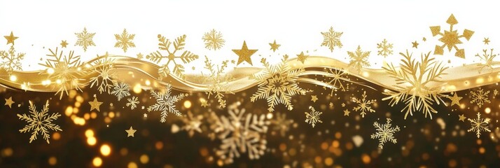 Poster - Sparkling gold snowflakes and stars are beautifully arranged, enhancing the festive ambiance for winter celebrations