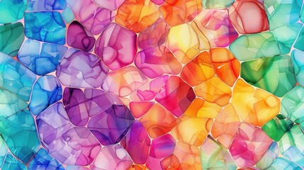 Aufkleber - A vibrant watercolor pattern of irregularly shaped, translucent forms in a variety of colors, including blue, green, purple, pink, orange, yellow, and red. The shapes are arranged in a mosaic-like pat