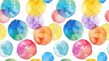Aufkleber - A vibrant pattern of watercolor circles in various shades of red, orange, yellow, green, blue, and purple. The circles are slightly overlapping and arranged in a random order on a white background. Th