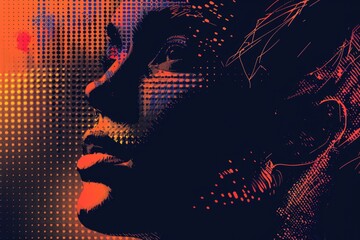 Poster - Close-up portrait of a person's face on a dotted background