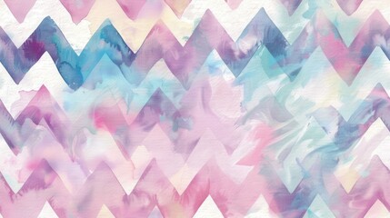 Poster - The image features a repeating chevron pattern created with abstract watercolor washes in shades of pink, blue, and purple. The colors are soft and blended, creating a dreamy and ethereal effect. The 