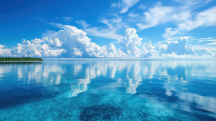 Wall Mural - the sky is blue with clouds and the water is calm