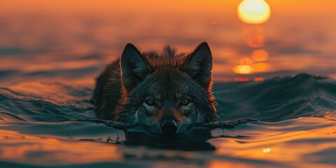 Poster - Wolf swimming in the ocean