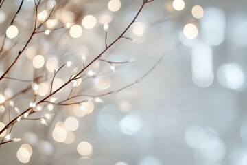 Wall Mural - Blurred white Christmas lights background with festive holiday bokeh 