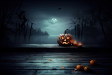 Wall Mural - Spooky halloween pumpkin night outdoors evil.