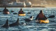© S.W. - Kayakers encountering pod of dolphins the essence of harmony between humans and nature in a coastal