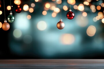 Wall Mural - Blurred Christmas lights background with festive holiday bokeh and ornaments