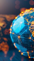 Poster - global network connection, digital world, interconnectedness concept, earth globe with glowing lines