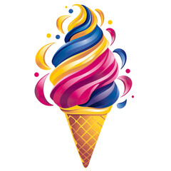 Wall Mural - 2D logo of an ice cream cone in flat colors isolated on a white transparent background
