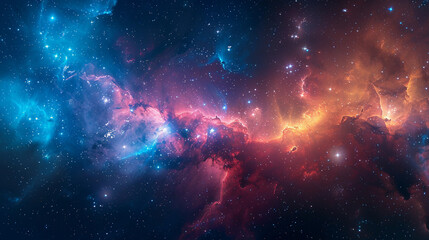Wall Mural - Colorful nebula in deep space showcasing vibrant hues of blue, pink, and orange surrounded by shining stars