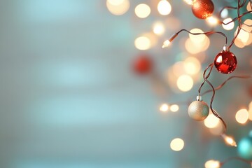 Wall Mural - Blurred Christmas lights background with festive holiday bokeh and ornaments