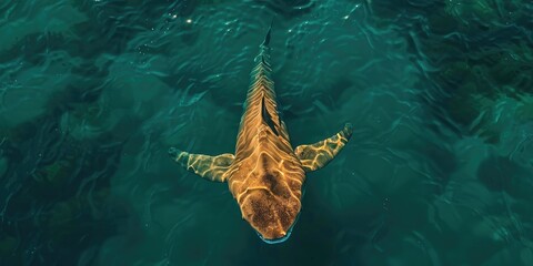 Wall Mural - A top down perspective of a majestic great hammerhead