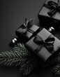 © Roman - Black gift boxes with bows and ornaments on a table