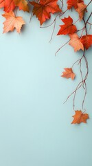 Sticker - Maple leaves on blue background, autumn background with copy space.	
