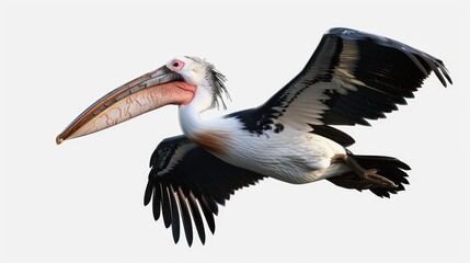 Sticker - A pelican flying through the air with its wings spread, suitable for use in wildlife or nature-themed projects