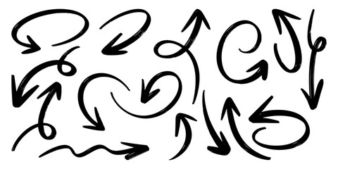 Leinwandbilder - Set of Hand drawn vector arrows doodle on white background. design element vector illustration.