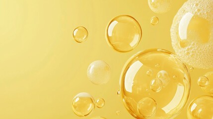 Poster - bubbles floating gracefully against a light yellow background on a sunny afternoon in a serene envir