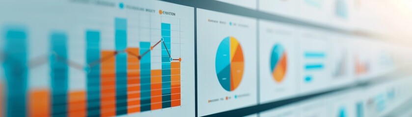 Wall Mural - business analytics data visualization with charts and graphs on computer screen - financial report, marketing strategy, sales growth, performance analysis - stock market, data science, big data, digit