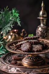 Poster - A plate of cookies sits next to a decorative vase on a table