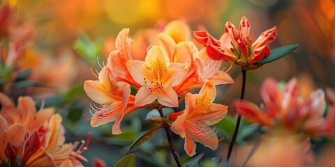 Poster - Flowering Orange and Yellow Rhododendron Flame Azalea Klondyke