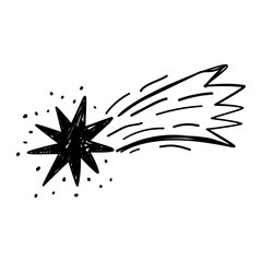 Wall Mural - black shooting stars hand drawn illustration, vector doodle sketch falling stars icon.