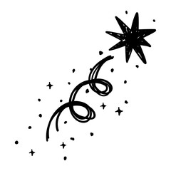 Wall Mural - black shooting stars hand drawn illustration, vector doodle sketch falling stars icon.