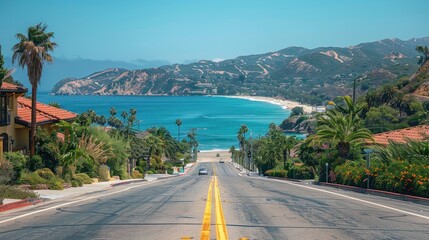 Sticker - California Coastal Drive with Palm Trees and Ocean View