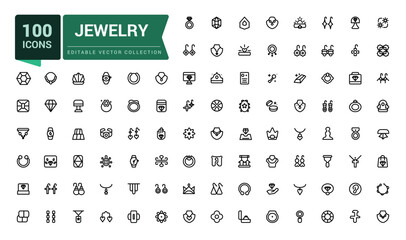 Wall Mural - Set of jewelry icons. Pixel perfect, minimalistic web and UI icon. Outline icon collections. Editable vector illustration.