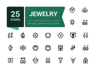 Aufkleber - Set of jewelry icons. Pixel perfect, minimalistic web and UI icon. Outline icon collections. Editable vector illustration.