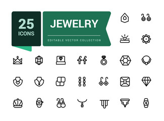 Aufkleber - Set of jewelry icons. Pixel perfect, minimalistic web and UI icon. Outline icon collections. Editable vector illustration.