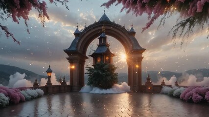 Wall Mural - Fairytale landscape with arch and trees