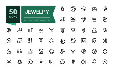 Aufkleber - Set of jewelry icons. Pixel perfect, minimalistic web and UI icon. Outline icon collections. Editable vector illustration.