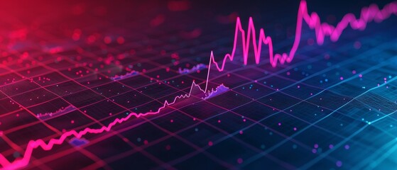 Wall Mural - abstract neon pink and blue stock market financial chart with growth upward trend line.