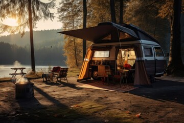 Canvas Print - Camping architecture outdoors vehicle.