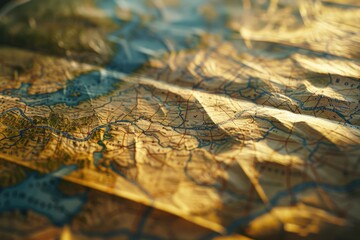 Fototapete - A close-up view of a map displayed on a table