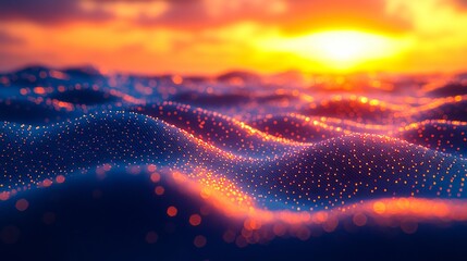 Wall Mural - a sunset over the ocean with a lot of dots on it