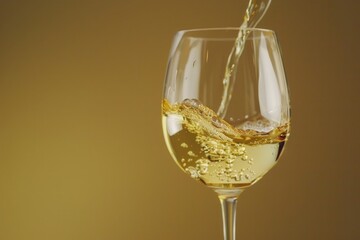 Poster - A glass filled with white wine being poured in