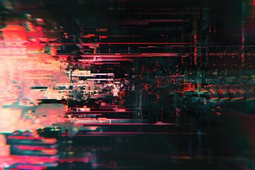 Poster - A blurry image of a city at night with bright lights and busy streets