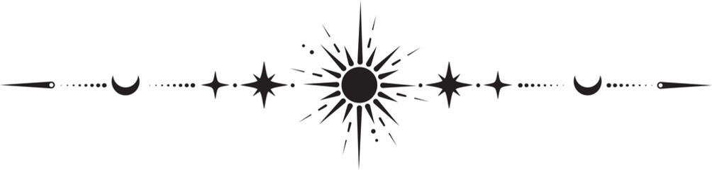 magic border with celestial stars sun and moon. astrology fantasy decorative ornament. divider with 